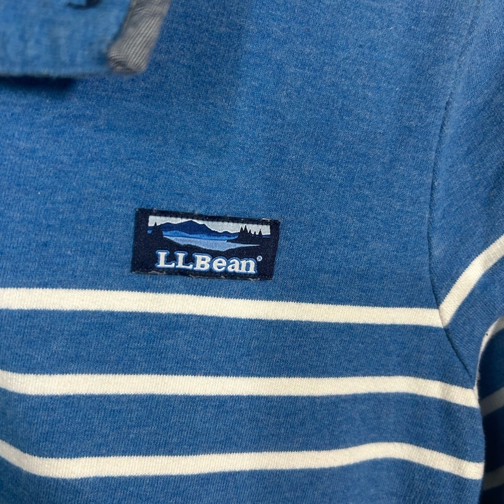 L.L. Bean Blue White Striped Cotton Henley Long Sleeve Size Medium 1/4 Button - Picture 3 of 10
